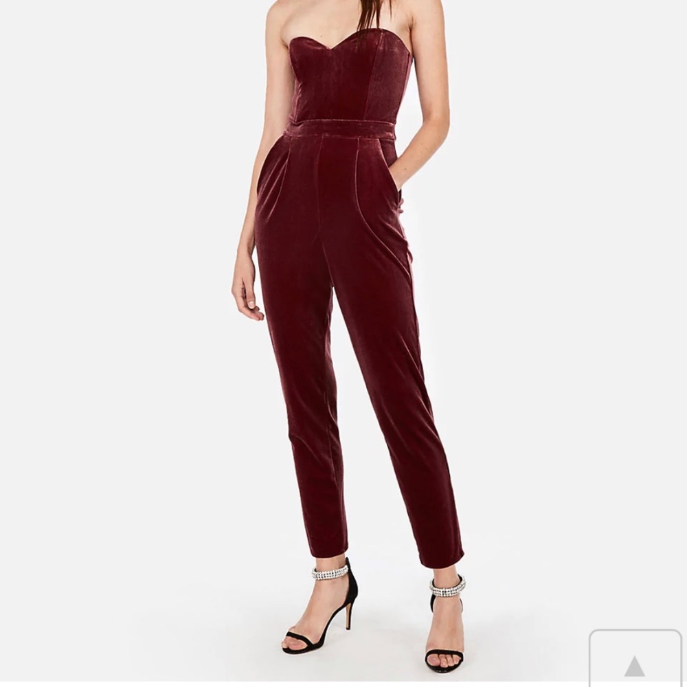 Express velvet Sweetheart Neck jumpsuit Wine 2